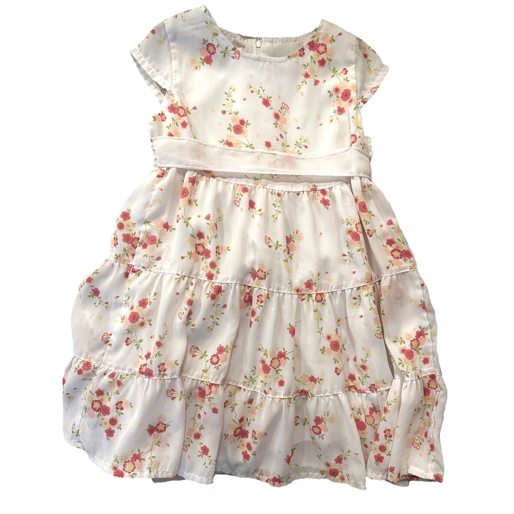 Girls White Floral Babydoll Cap Sleeve Dress